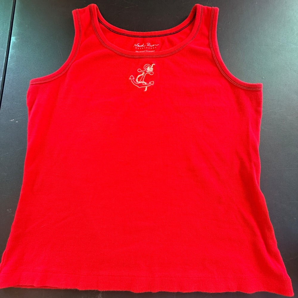 North River Outfitters Tank Top Women XL Red Ribbed Stretch Nautical Preppy